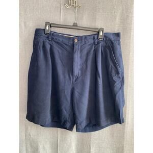 Tommy Bahama Relax 100% Silk Herringbone Pleated Shorts Navy Blue Men's 38